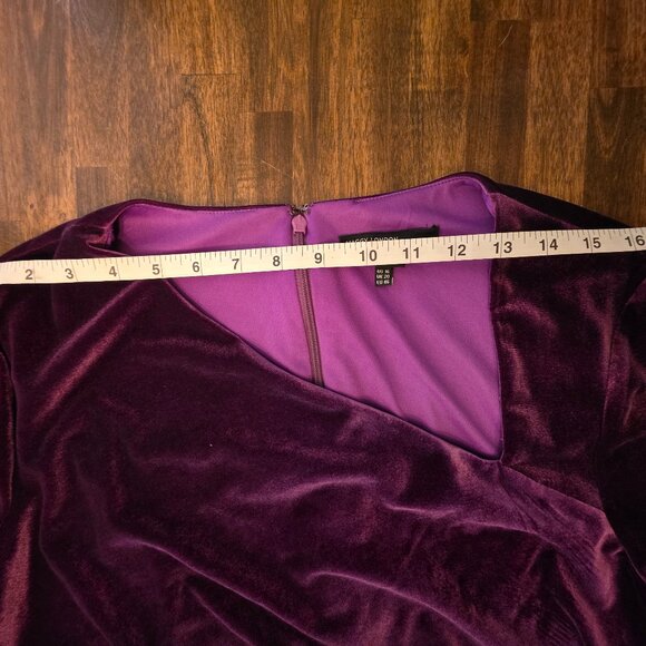 Maggy London Dress Size 16 Velvet Amethyst Purple Ruched Asymmetrical NWT - Picture 4 of 15